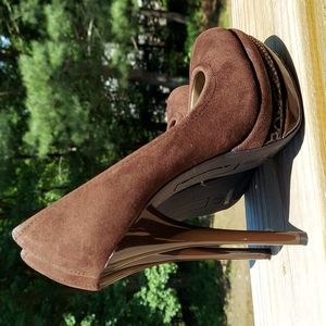 Fusion Brown faux suede Platform Stilettos High Heel Shoes Sz 5 1/2